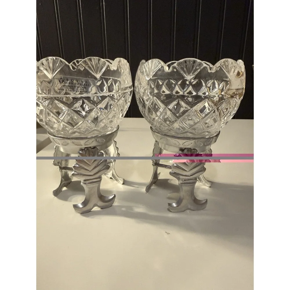 Royal Irish Lead  Crystal On Silver Leaf Stand Used For Candy, Candles Or Holder